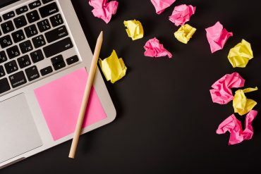Laptop and post it notes